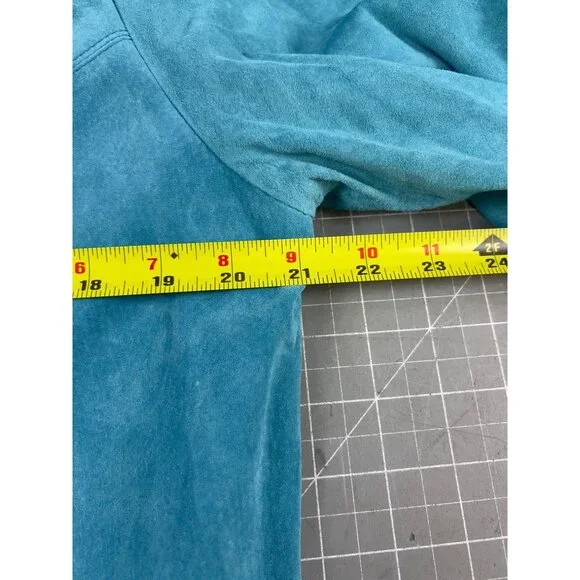 Jessica Holbrook Women’s Suede Leather Jacket Sz. M VG+ Washable Teal - Picture 6 of 8